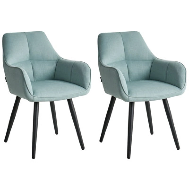 Image of Beliani Set Of 2 Dining Chairs Tirano Faux Linen Light Blue