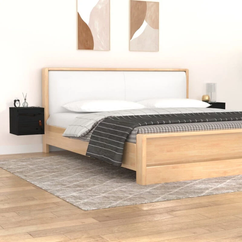 Image of Vidaxl Wall Cabinets 2 Pcs Black 31.5X30X30 Cm Solid Wood Pine, Black 818364