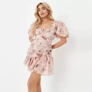 Missguided Petite Woven Puff Sleeve Mini Dress - Pink