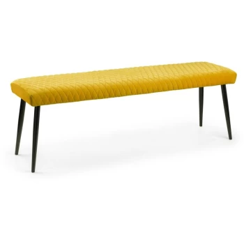 image of Low Dining Bench Mustard Velvet Fabric Upholstered Black Metal - Freda