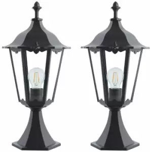 image of 2 PACK Outdoor Post Lantern Light Matt Black & Clear Glass Garden Wall Lamp LED