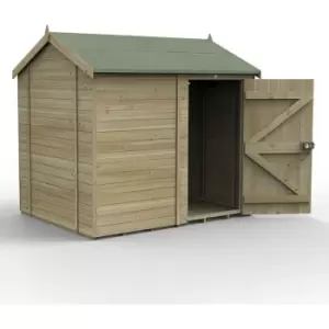 image of 8' x 6' Forest Timberdale 25yr Guarantee Tongue & Groove Pressure Treated Windowless Reverse Apex Shed (2.47m x 1.98m) - Natural Timber