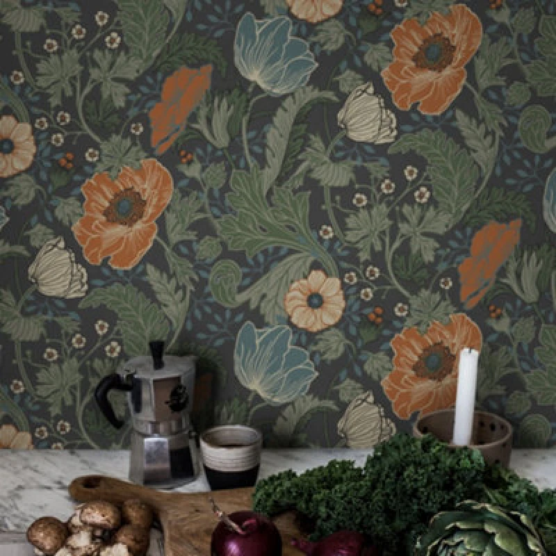 Image of Galerie Apelviken Blue Green White Yellow Anemone Smooth Wallpaper