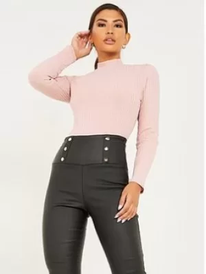 image of Quiz Knit Turtle Neck Top, Light Pink, Size 8, Women