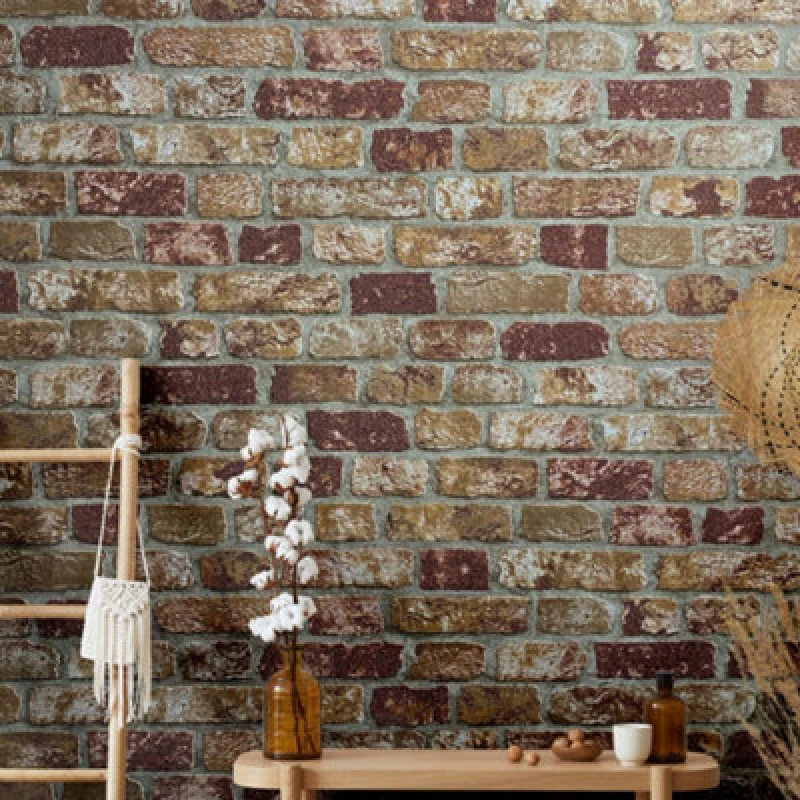 Image of Galerie Industrial Effects Tan Glass Stone Brick Effect Wallpaper Roll