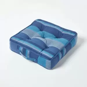 Image of Morocco Striped Cotton Floor Cushion Blue - Blue - Homescapes