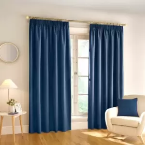 image of Enhanced Living Harvard Textured Blackout Pencil Pleat Curtains, Navy, 66 x 54 Inch