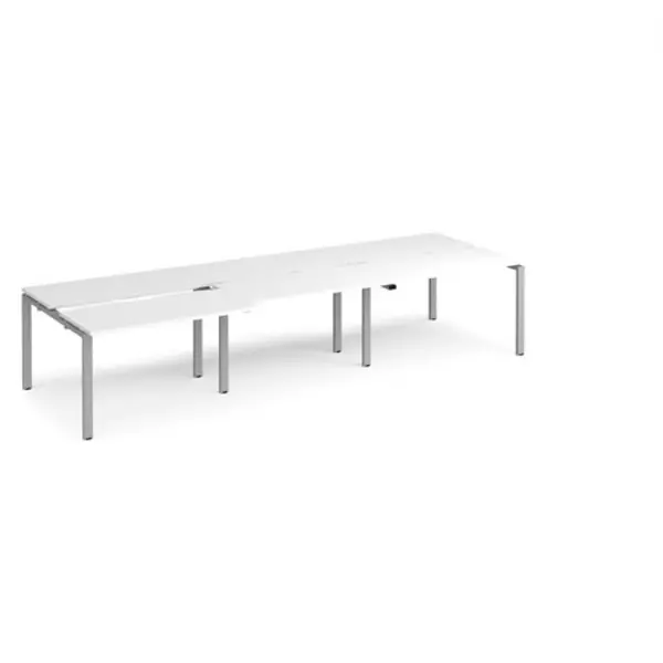 Image of Adapt Bench Desk 6 Person Rectangular Desks 3600mm With Sliding Tops White Tops With Silver Frames 1200mm Depth Adapt White STE3612-S-WH