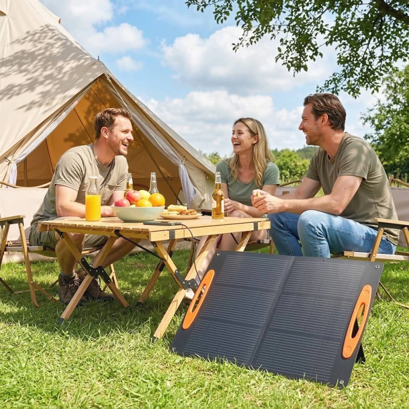 Image of HOMCOM 100W Portable Solar Panel Solar Charger with USB-A & USB-C Output in Black Size: 1140mm x 600mm Black Unisex 1140mm x 600mm