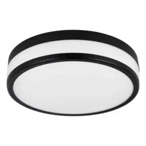 image of EGLO Palermo LED Glass/Black Steel Flush Bathroom Ceiling Light