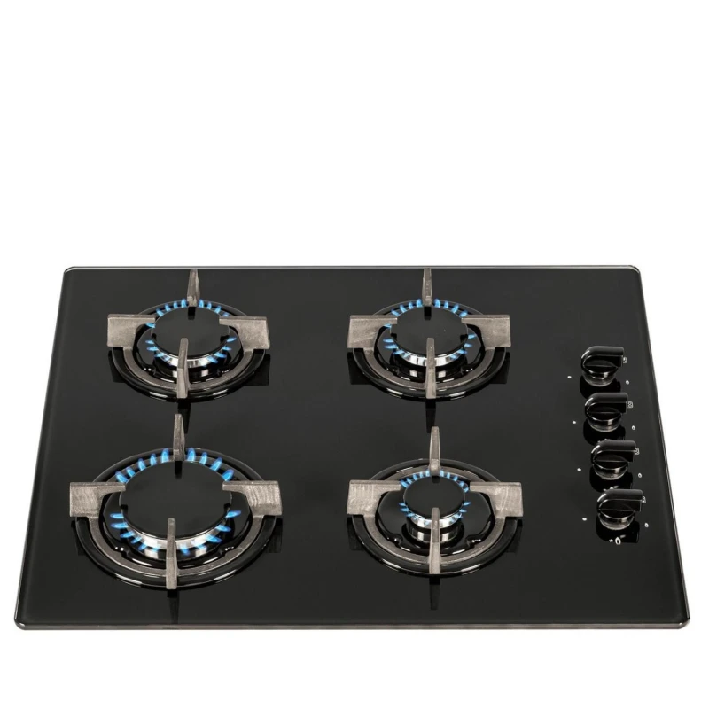 Image of SIA 60cm 4 Burner Gas On Glass Hob In Black With Cast Iron Pan Stands- GHG602BL Black unisex