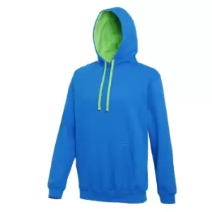 Image of Awdis Varsity Hooded Sweatshirt / Hoodie (XL) (Sapphire Blue/ Lime Green)