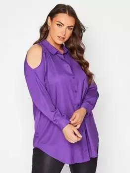 image of Yours Cold Shoulder Shirt - Purple, Purple, Size 16, Women