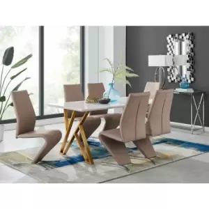 Image of Taranto White High Gloss Dining Table and 6 Cappuccino Willow Chairs - Cappuccino