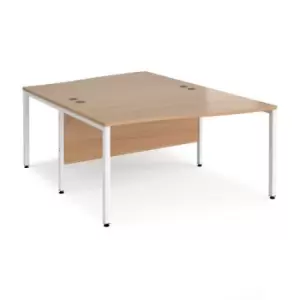 image of Office Desk 2 Person Wave Desk 1400mm Beech Tops With White Frames Maestro 25