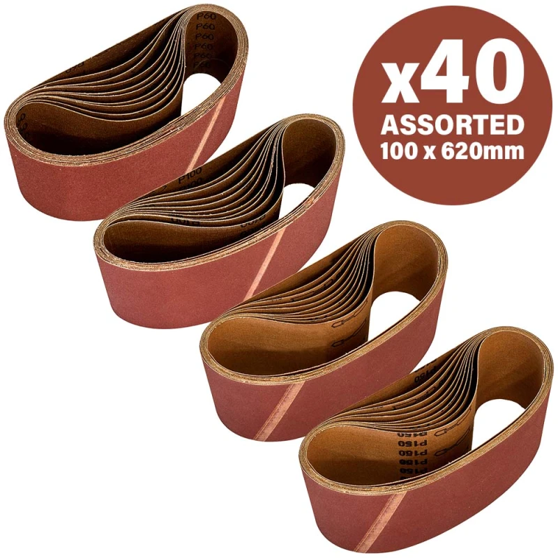 Image of Sirius 40 Piece Assorted 100mm x 620mm Sanding Belts SRSKIT27 Width x Length: 100mm x 620mm