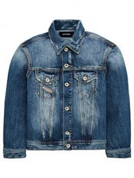 image of Diesel Girls Applique Logo Denim Jacket - Mid Wash