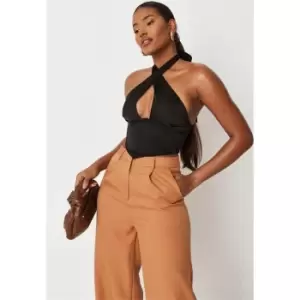 image of Missguided Wrap Halter Neck Corset Top - Black