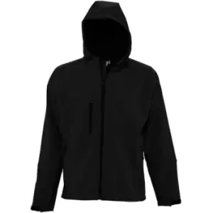 Image of SOLS Mens Replay Hooded Soft Shell Jacket (Breathable, Windproof And Water Resistant) (3XL) (Black)