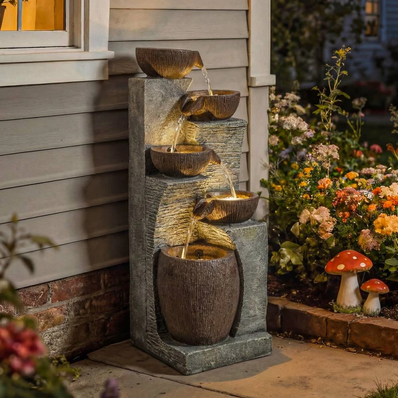 Image of OUTSUNNY Outdoor Fountain, Resin Freestanding Garden Fountain in Grey Grey Unisex