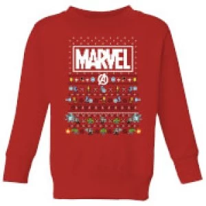 Image of Marvel Avengers Pixel Art Kids Christmas Sweatshirt - Red - 9-10 Years