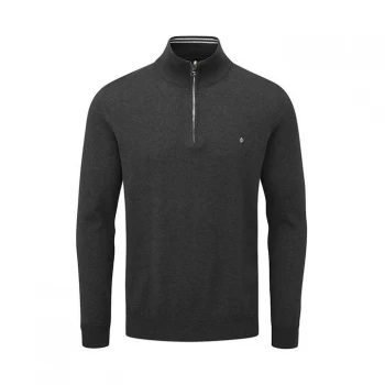 Image of Oscar Jacobson Pin Cotton Zip Neck Sweater - Carbon Black