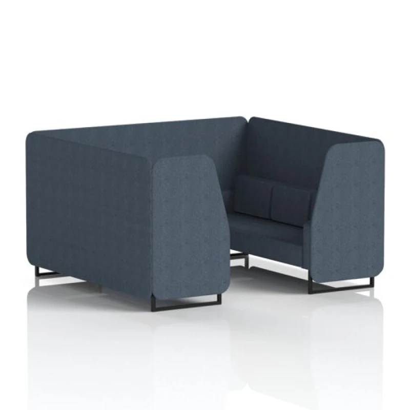 Image of Brixworth 6 Seater Office Booth with Front Panel - Black Legs in Rivet Fabric - Crucible Panels and Sofa