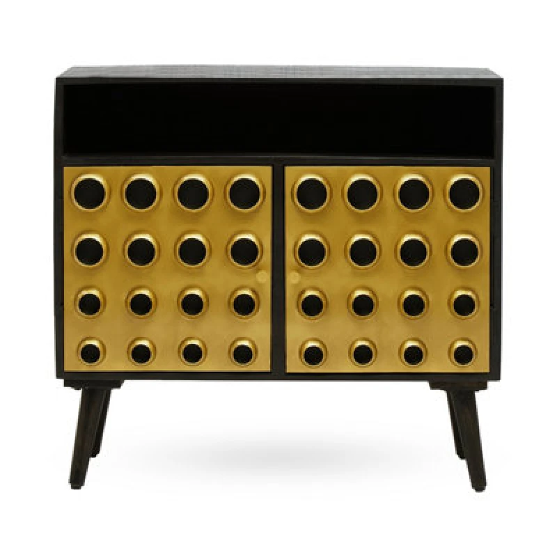 Image of Premier Housewares Stylish Two-Drawer Mango Wooden Sideboard, Mid-Century Modern Side Board for Living Room Organization Gold