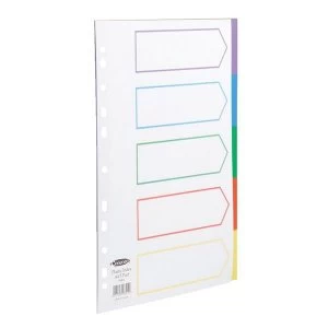 image of Concord A4 Dividers 5 Part Polypropylene Reinforced Coloured Tabs 120 Micron White