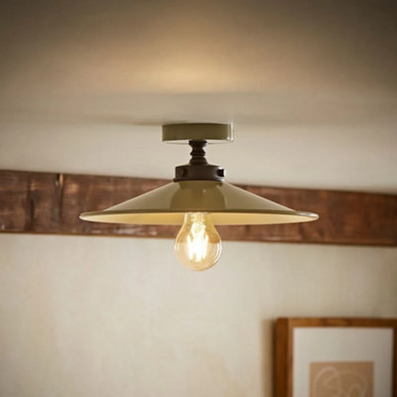 Image of Valuelights Hampstead Green Rolled Edge Tapered Flush Ceiling Light