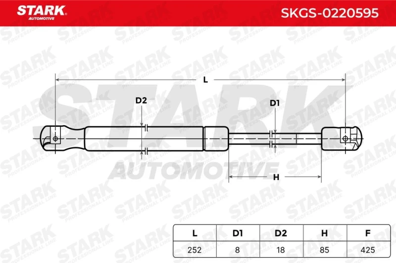 Image of STARK SKGS-0220595 Tailgate strut Extention Force: 425N Gas Spring,boot (219)