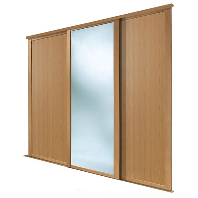Image of Spacepro Shaker Panel Shaker Mirrored Oak Effect 3 Door Sliding Wardrobe Door Kit (H)2260mm (W)2220mm