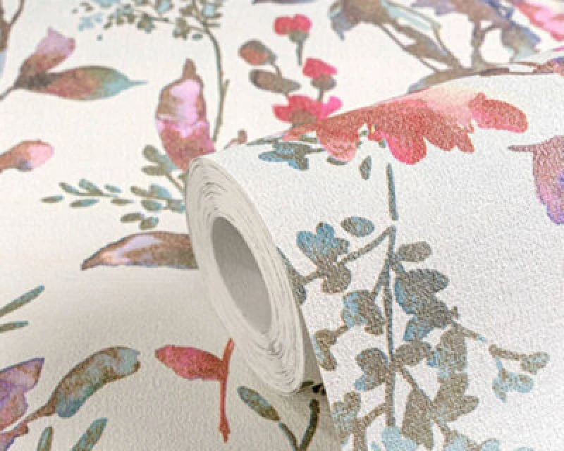 Image of Cosmoliving By Cosmopolitan Petal Poetry Metallic Floral Pink Non Woven Wallpaper Pink WPDO0 Unisex