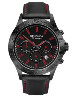 Sekonda Mens Ionic Plated Black Leather Strap Dress Watch 1652