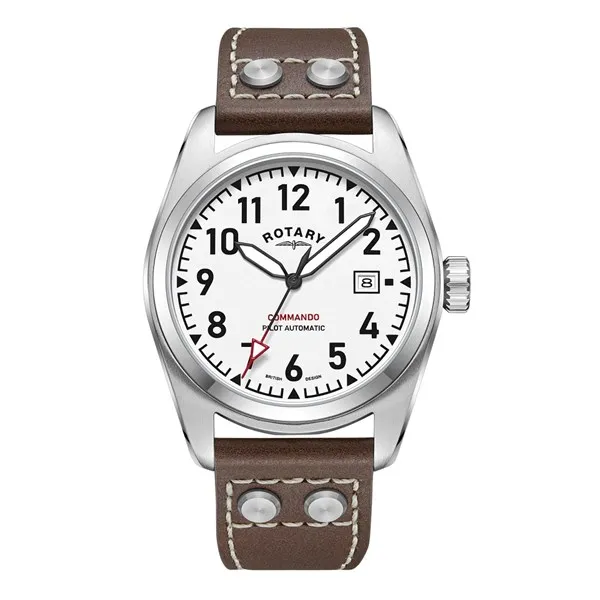 Image of Rotary GS05470/18 Commando Automatic Brown Leather Strap Watch - W13204
