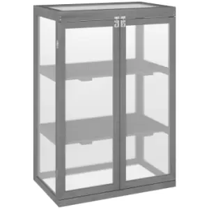 Image of Outsunny 3-tier Wooden Cold Frame Grow House w/ Storage Shelf for Plants, Flowers - Dark Grey