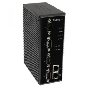 Image of StarTech 4 Port Industrial RS 232 422 485 Serial to IP Ethernet Device Server PoE Powered 2x 10100Mbps Ports7F
