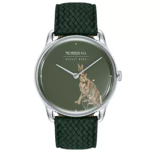 image of August Berg x Morris & Co Crimson Silver Forest Hare Green Perlon 30Mm Watch M1FH0630E17VGN7