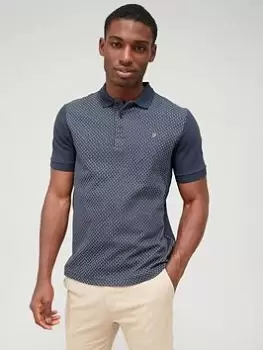 Image of Farah Kentucky Jacquard Polo Shirt - Navy, Size 2XL, Men
