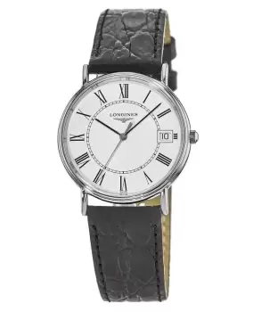 image of Longines Presence White Dial Black Leather Unisex Watch L4.819.4.11.2 L4.819.4.11.2