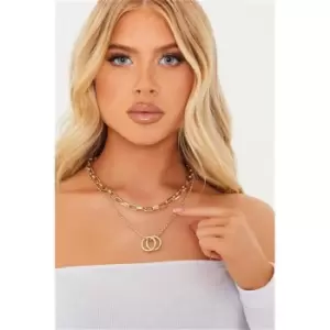 Image of I Saw It First Gold Double Layer Chunky Clasp And Rings Necklace - Metallics