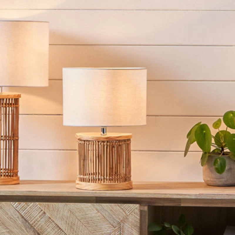 Image of Olivia's Sara Ribbed Small Table Lamp in Natural