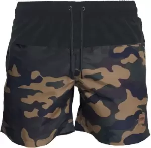 image of Urban Classics Block Swim Shorts, Blk/Woodcamo, Male, Shorts, TB1026-00565