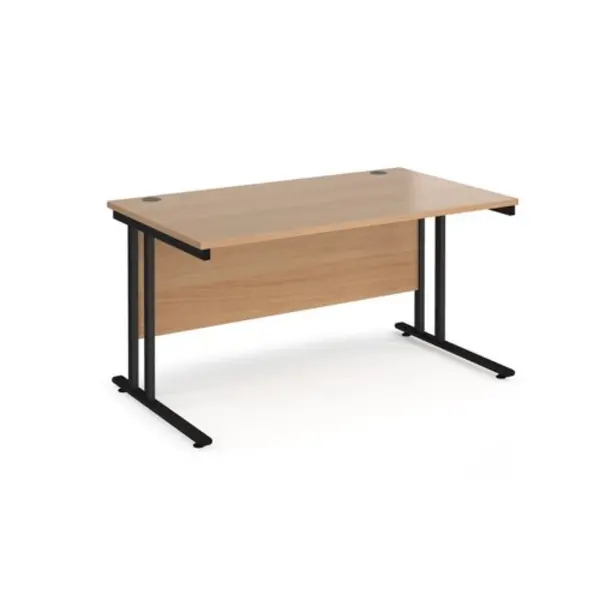 Office Desk 1400mm Rectangular Desk With Cantilever Leg Beech Tops With Black Frames 800mm Depth Maestro 25