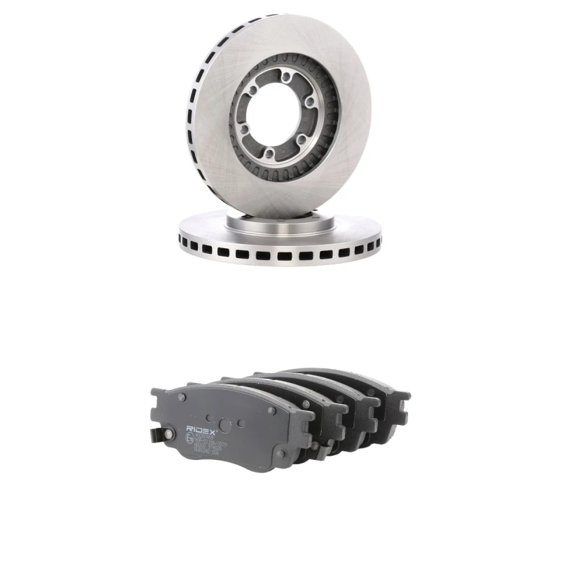 Image of RIDEX 3405B3118 Brake disc and pads set Front Axle, Brake Disc Type: internally vented, with acoustic wear warning Brake Set,disc brakes (3405)