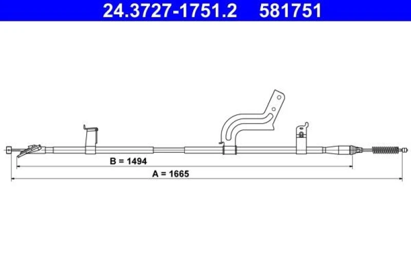 Image of ATE 24.3727-1751.2 Brake Cable 1665mm Cable,parking brake (124)