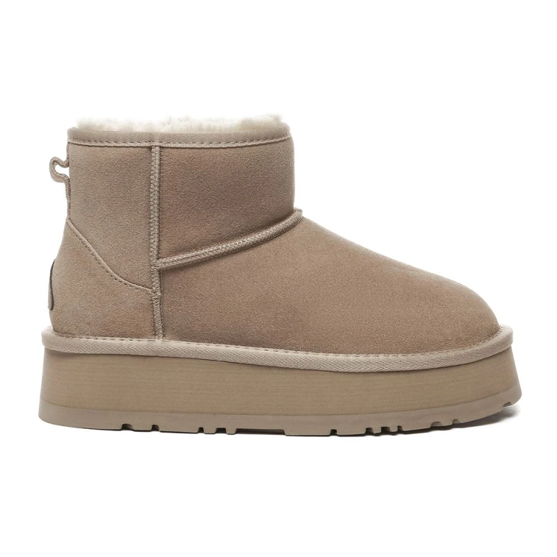 Image of EverAu Australia Womens Real Wool Dusky Leather Platform Short Boots with Rubber + EVA Sole in Brown Size: 8 Brown Female 8