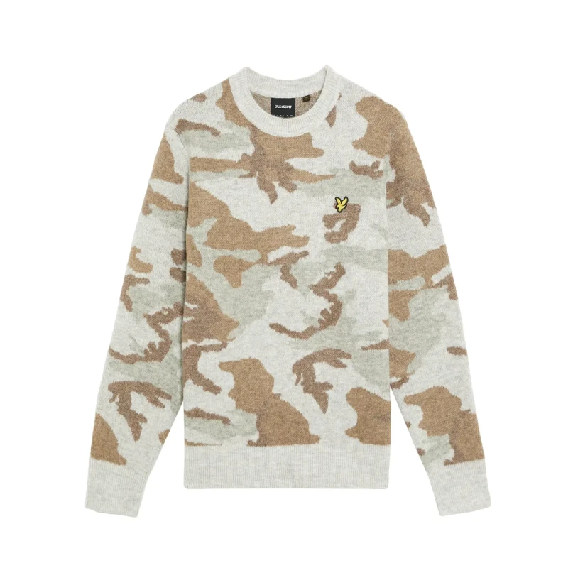 Image of Lyle & Scott Brushed crew neck camouflage sweatshirt Lyle & Scott Gris Male XL