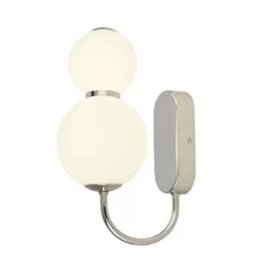 image of 2 Light Wall Light, Chrome With Opal Glass Shades