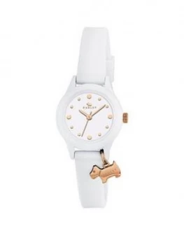 image of Radley White And Gold Dog Charm Dial White Silicone Strap Ladies Watch